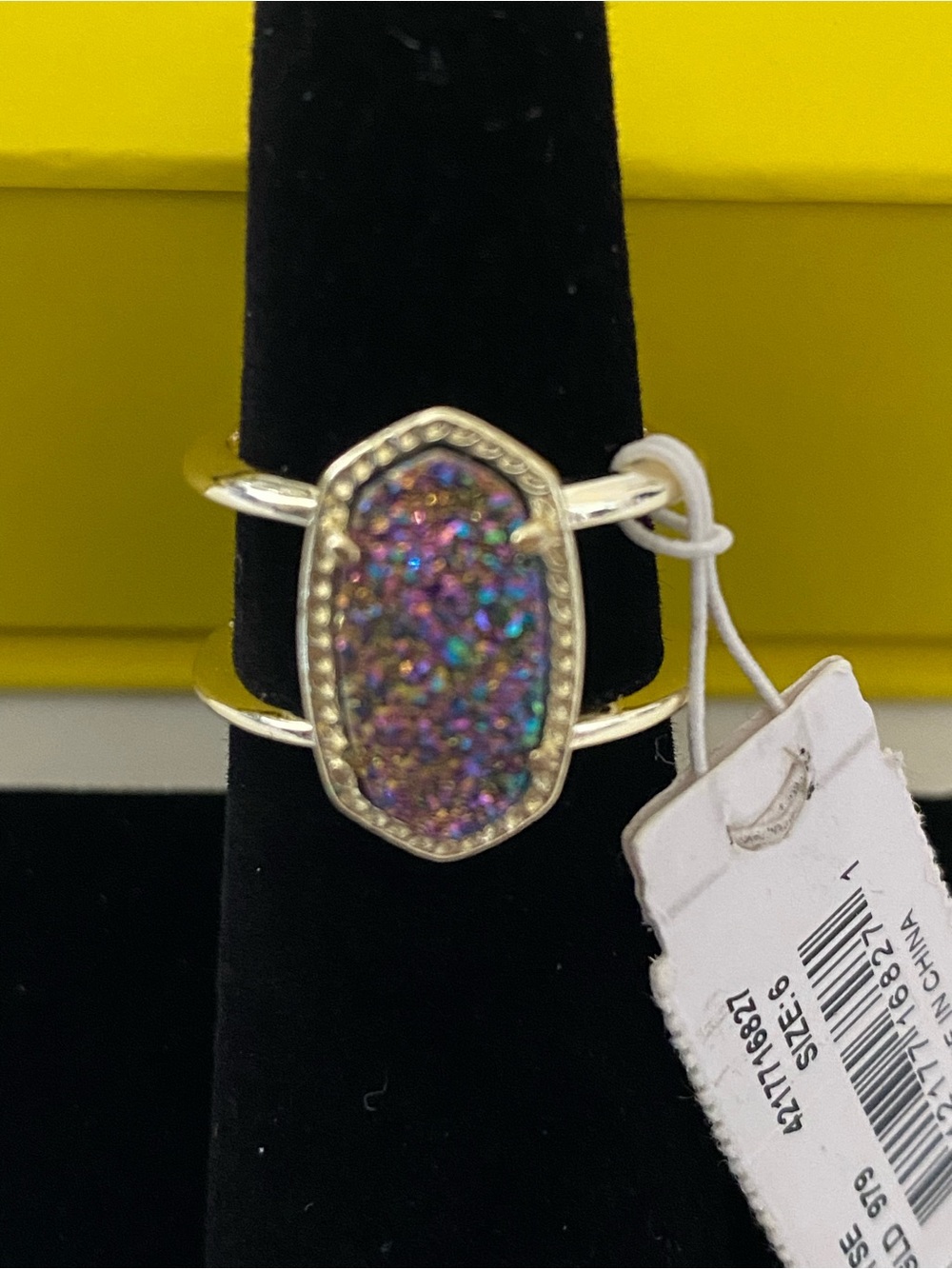 Kendra Scott Elyse Ring Gold Tone Multi-Color Iridescent Drusy Stone Sz 6 NEW